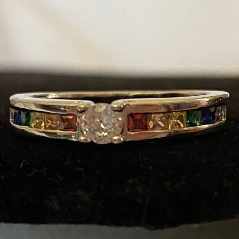 RAINBOW GEMSTONES/CZ STAMPED S925 SILVER RING - Picture 5 of 12